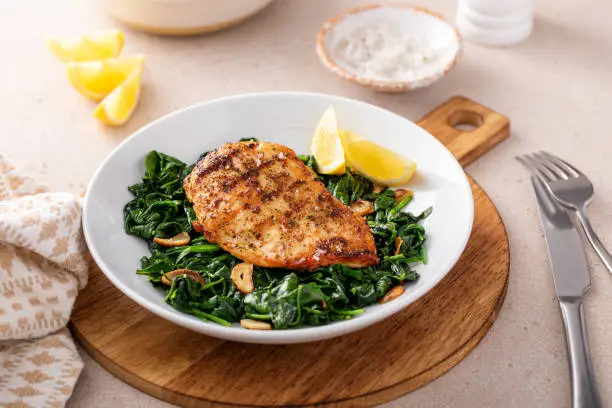 Air Fryer Italian Herb Chicken with Spinach & Lemon