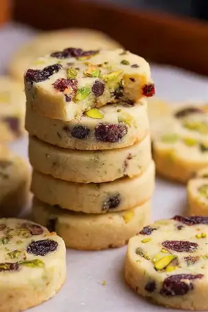 Pistachio Cranberry Shortbread Cookies